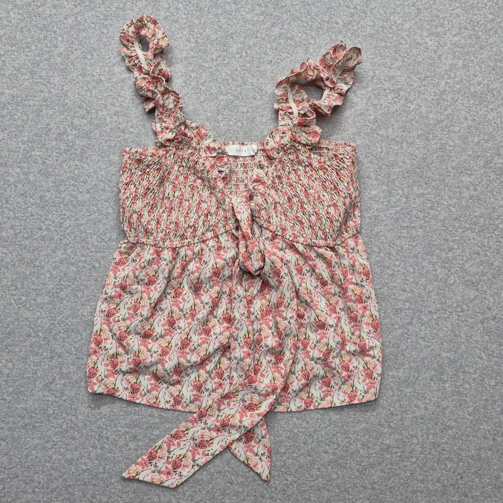 Lush Smocked Floral Romper Womens Medium M Pink Ruffle Strap Boho Jumpsuit